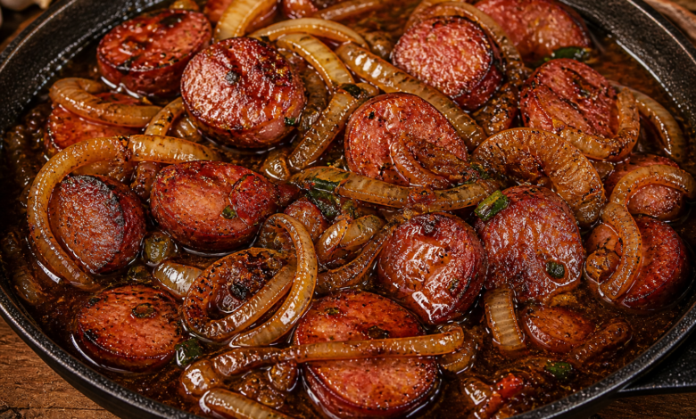 Calabresa Acebolada com Aquele Caldinho Escuro de Boteco que Ninguém Explica receita